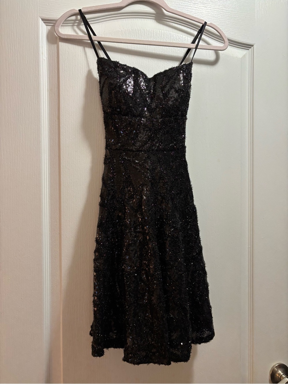 Honey and Rosie Black Sequin Midi Dress with Spaghetti Straps